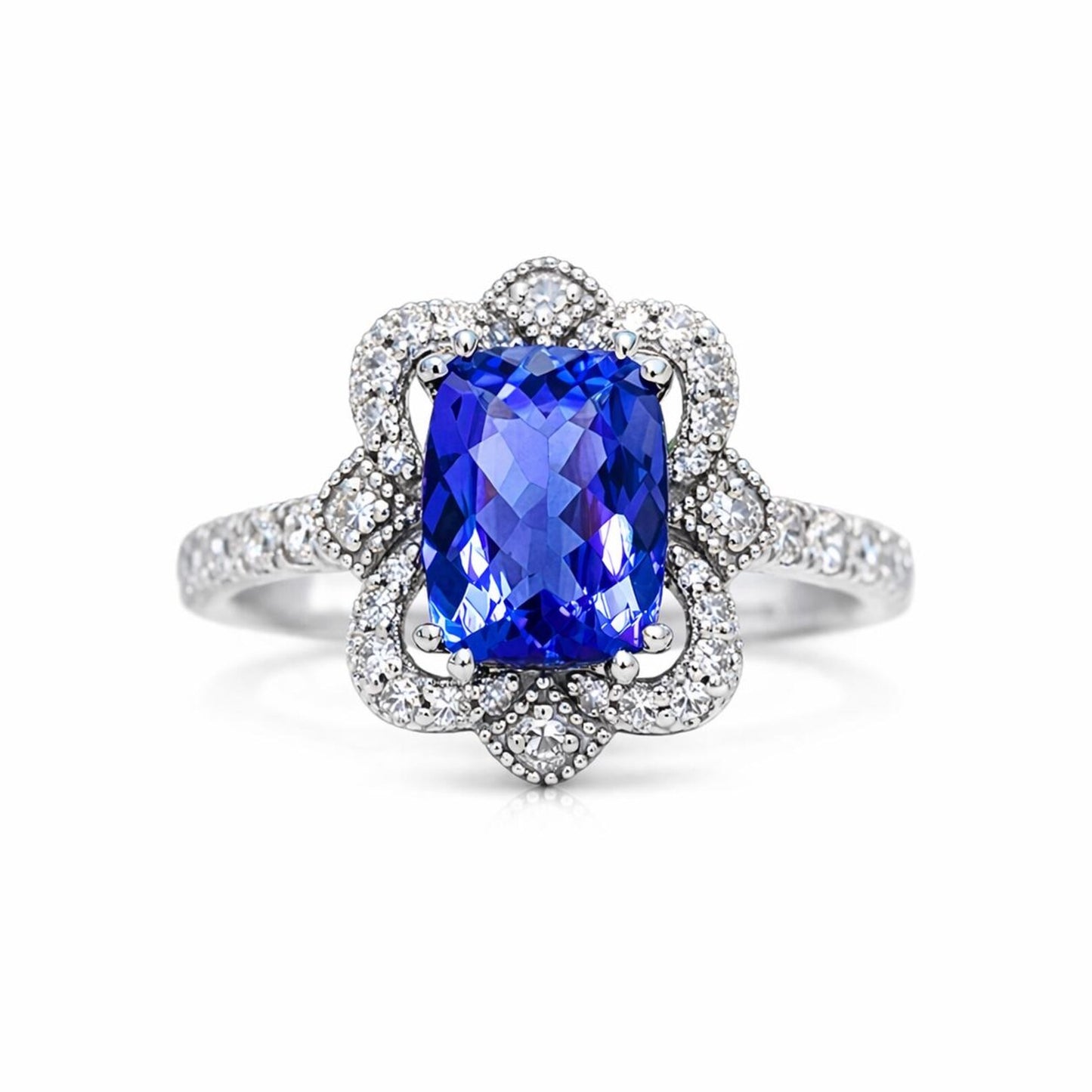 Natural Tanzanite and Diamond Art Deco Cocktail Ring, in White Gold