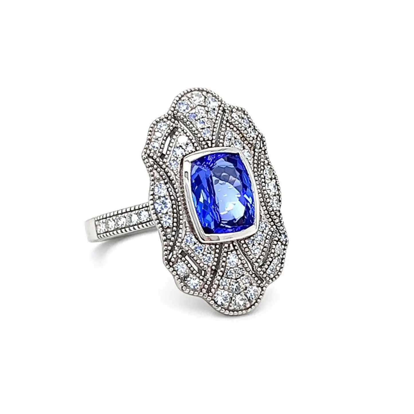 Natural Tanzanite and Diamond Cocktail Ring White Gold