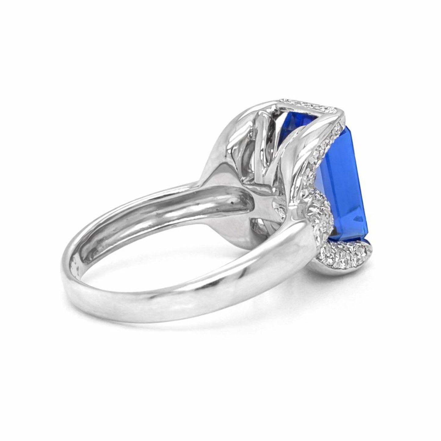 Natural Radiant Tanzanite and Diamond Halo Cocktail Platinum Ring