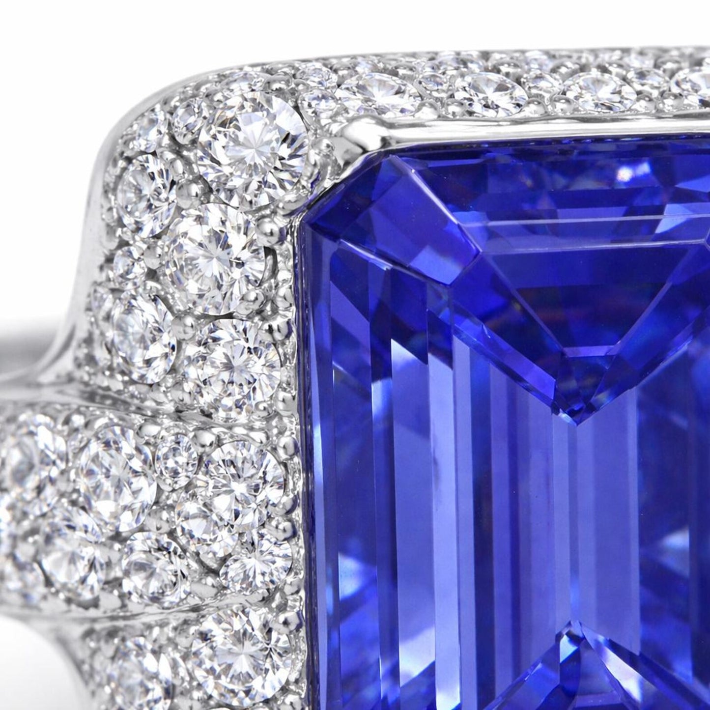 Natural Radiant Tanzanite and Diamond Halo Cocktail Platinum Ring