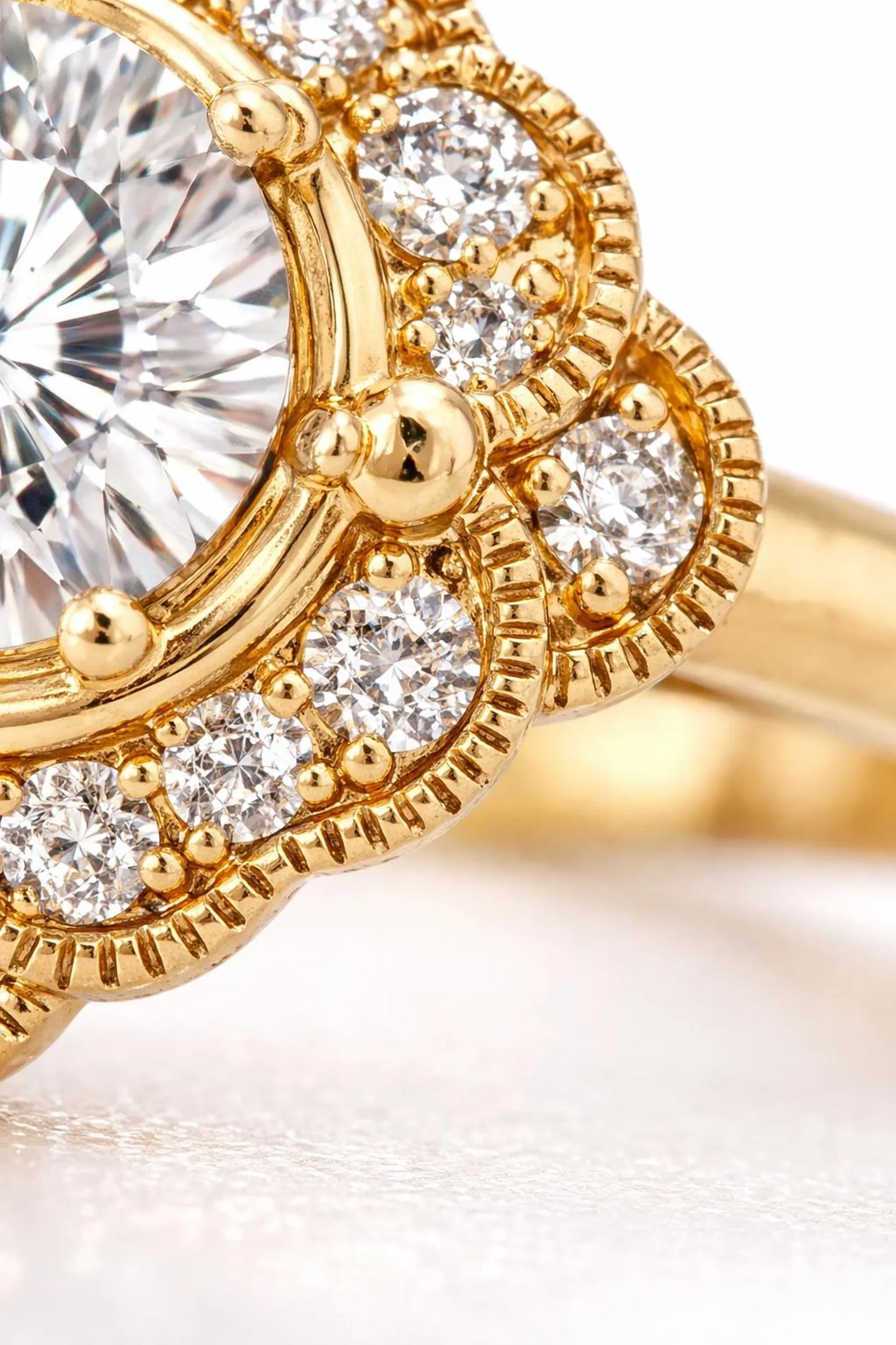 Semi-Mount with Natural Round Diamond Halo Art Deco Cocktail Ring, in Yellow Gold