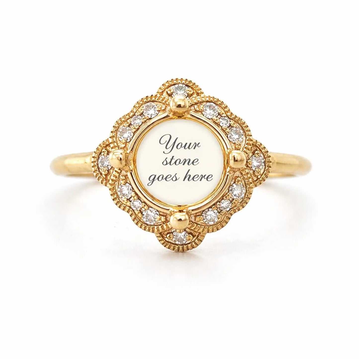 Semi-Mount with Natural Round Diamond Halo Art Deco Cocktail Ring, in Yellow Gold
