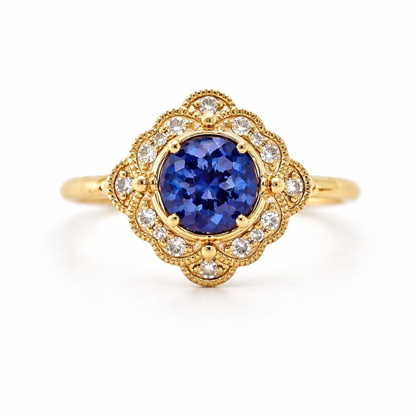 Semi-Mount with Natural Round Diamond Halo Art Deco Cocktail Ring, in Yellow Gold