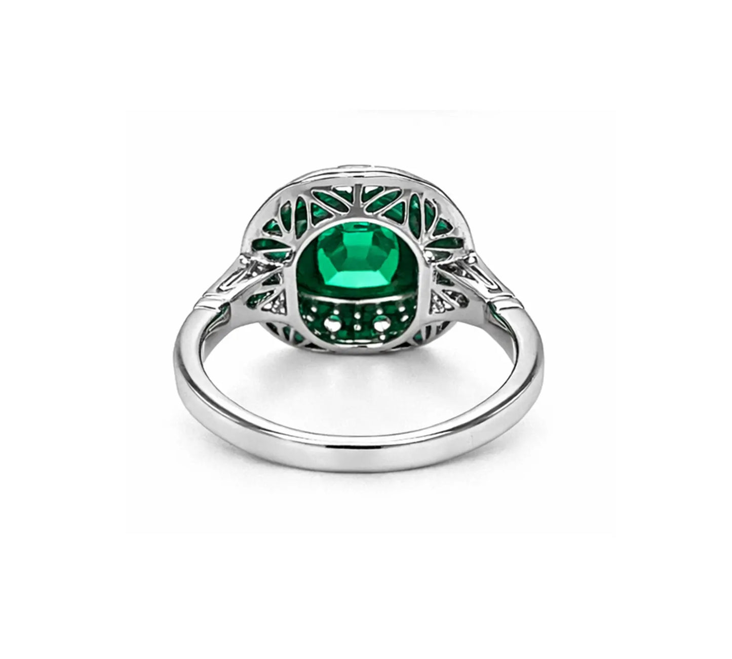 Natural Emerald Diamond Cocktail Art Deco Ring, in White Gold
