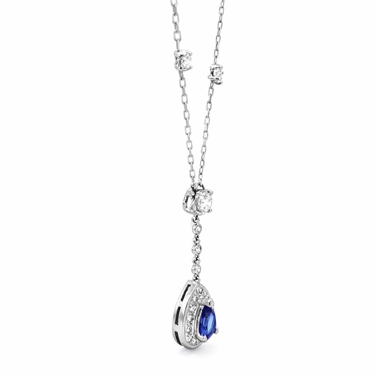 Natural Pear Shaped Tanzanite Diamond Halo Cocktail Necklace Pendant White Gold