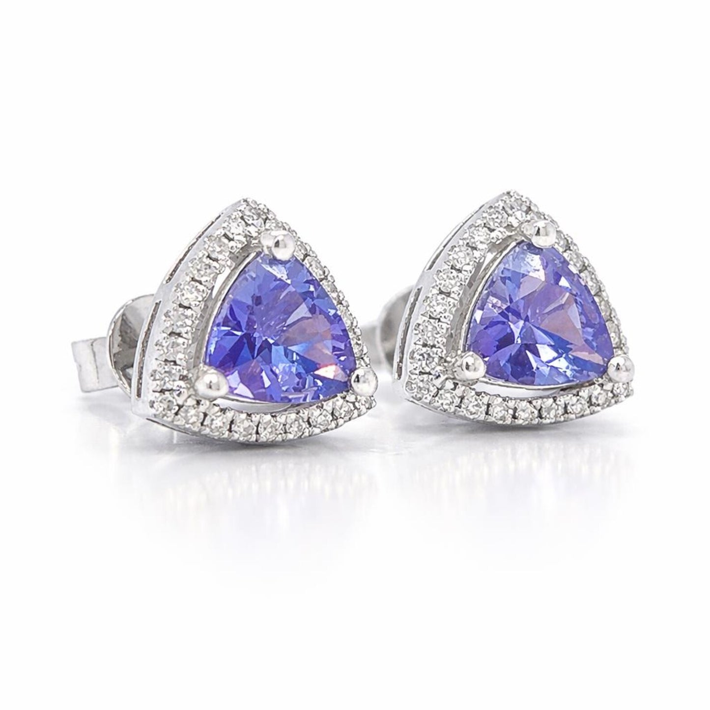 1.46 ct.tw. Natural Tanzanite and Diamond Halo Earrings, in White Gold