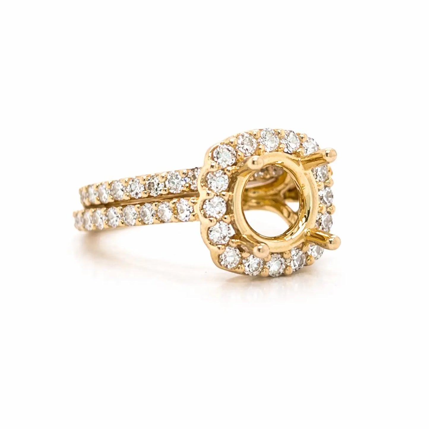 Semi-Mount Fits 8mm with Natural Round Diamond Halo Bridal Ring, in Yellow Gold