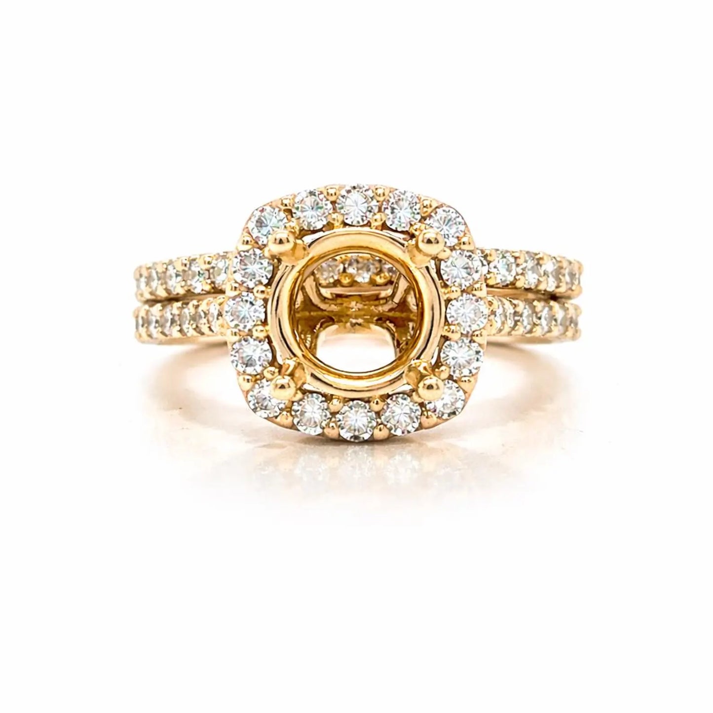 Semi-Mount Fits 8mm with Natural Round Diamond Halo Bridal Ring, in Yellow Gold