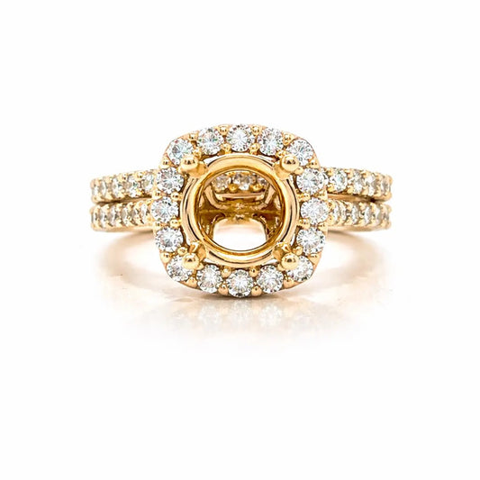 Semi-Mount Fits 8mm with Natural Round Diamond Halo Bridal Ring, in Yellow Gold