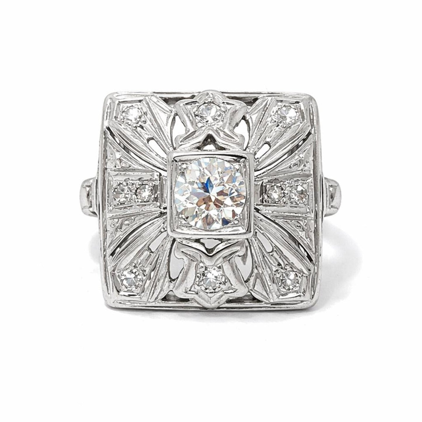 Natural Old European Cut Cocktail Ring, in White Gold