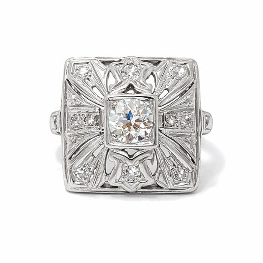 Natural Old European Cut Cocktail Ring, in White Gold