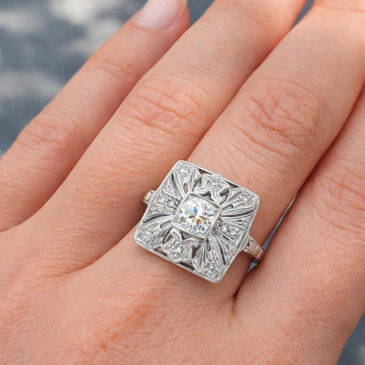 Natural Old European Cut Cocktail Ring, in White Gold