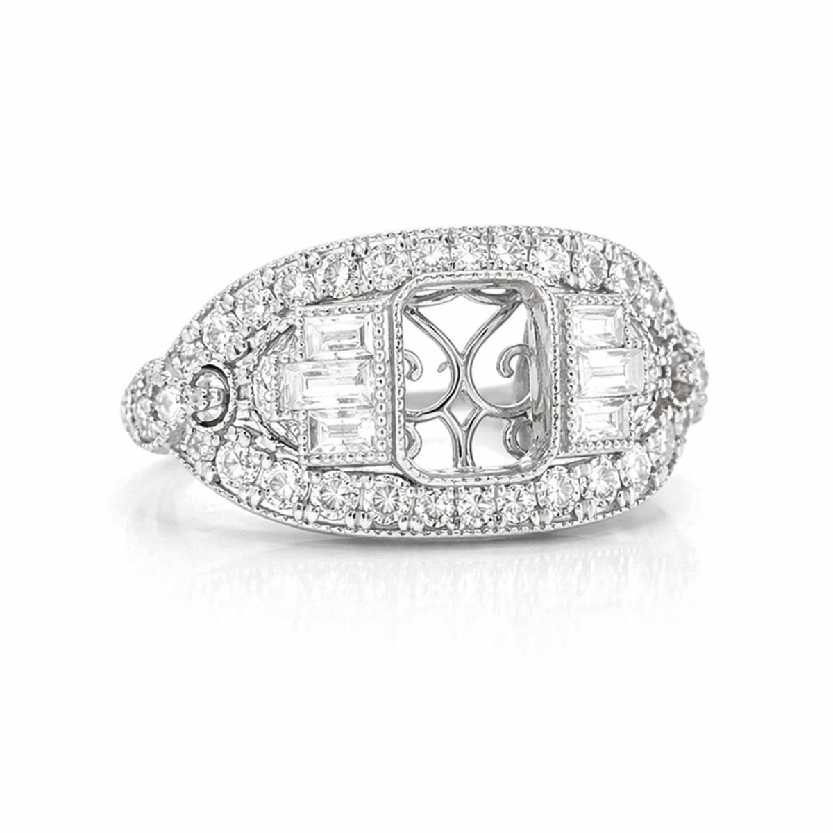 Semi-Mount Bridal Set Ring Fits 7.5 x 6 mm with Natural Diamond Cluster, in White Gold Ring