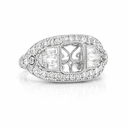Semi-Mount Bridal Set Ring Fits 7.5 x 6 mm with Natural Diamond Cluster, in White Gold Ring