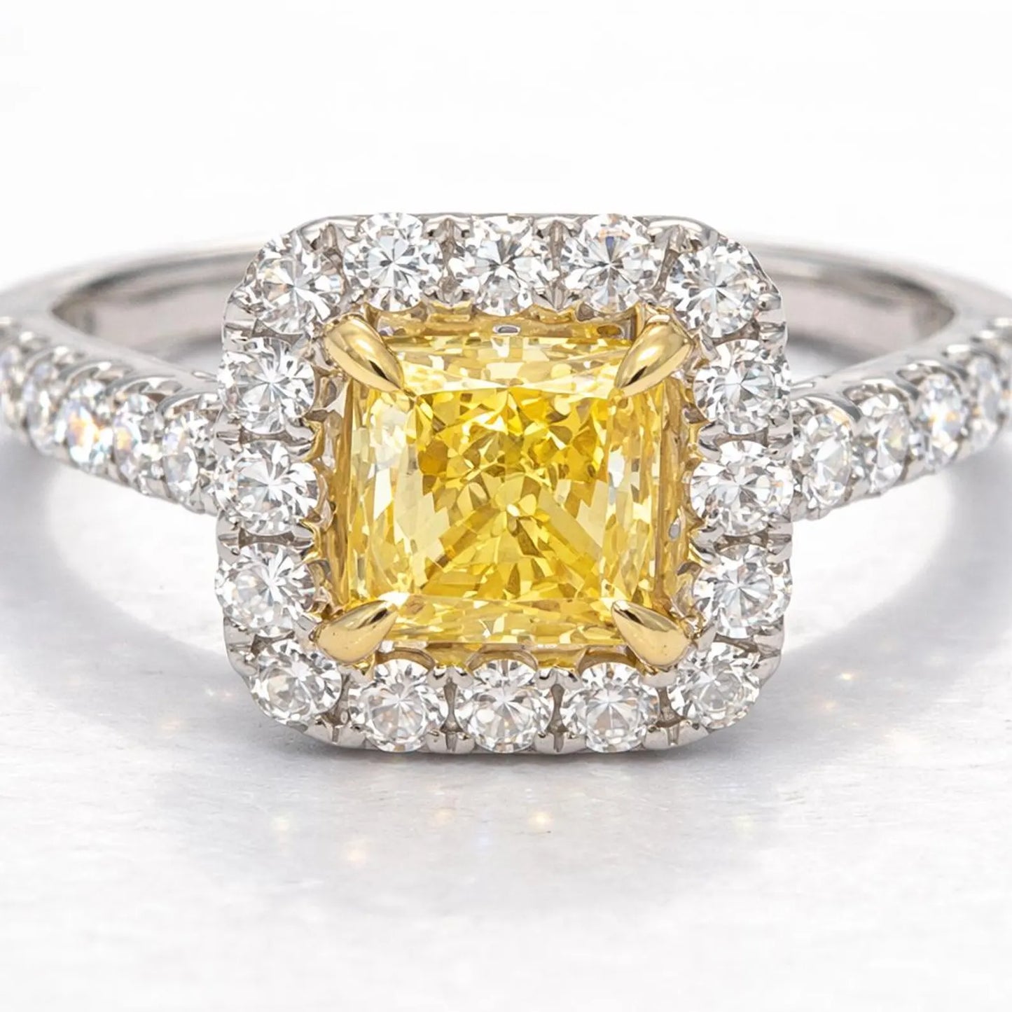 Natural Fancy Yellow Princess Cut Diamond Ring, in White Gol