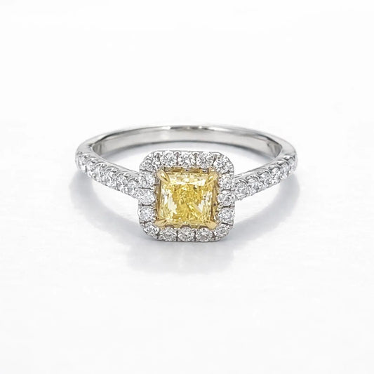 Natural Fancy Yellow Princess Cut Diamond Ring, in White Gol