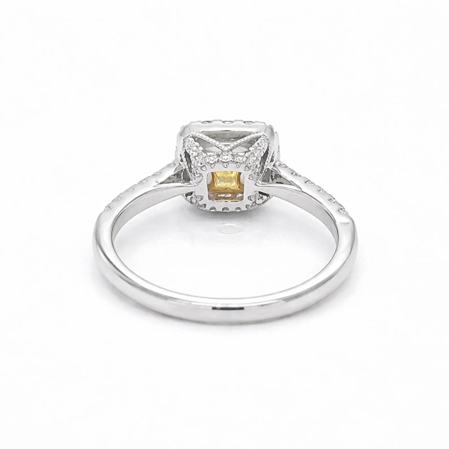 Natural Fancy Yellow Princess Cut Diamond Ring, in White Gol