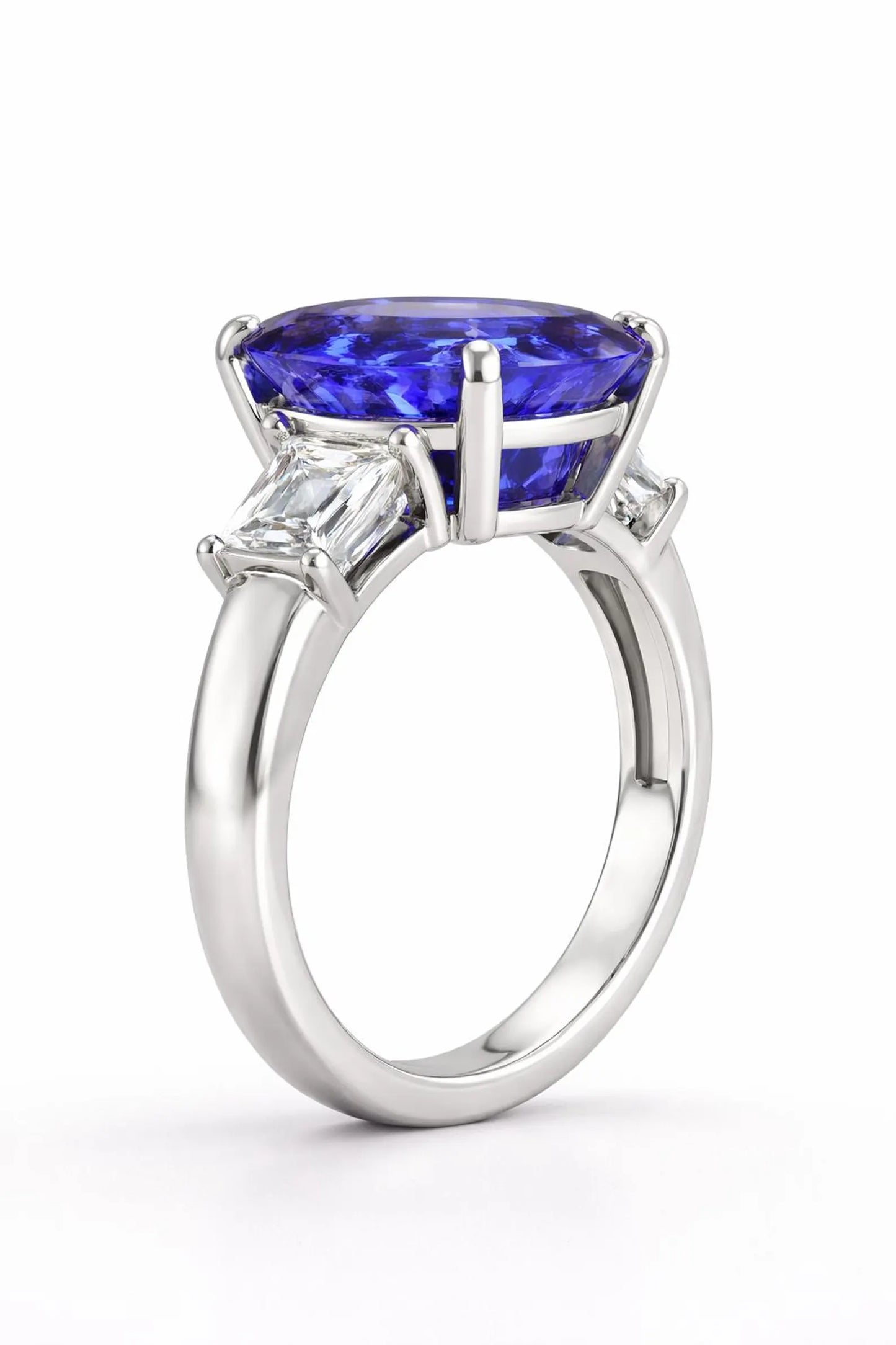 Natural Tanzanite and Diamond 3 Stone Platinum Ring - Pre-owned