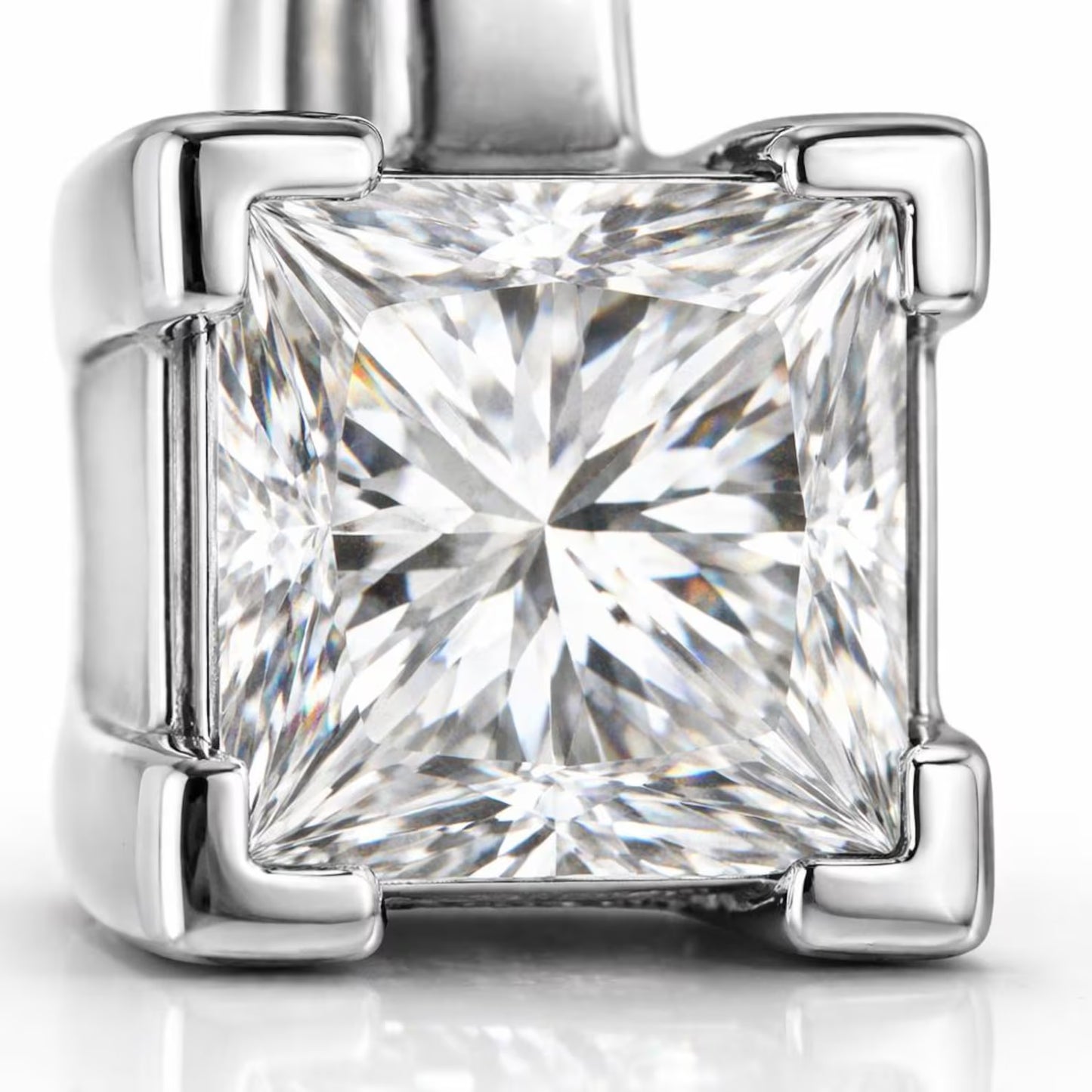 Natural Mined Princess Cut Diamond Three Stone Pendant, in White Gold