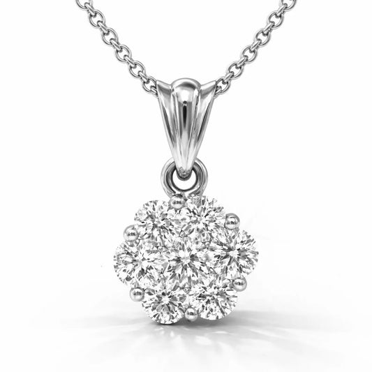 Natural Diamond Illusion Cluster Pendant, in White Gold