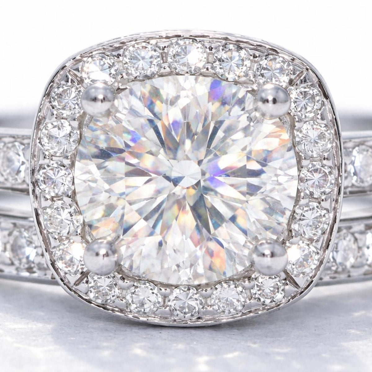 Natural Diamond Halo Bridal Band Platinum Ring