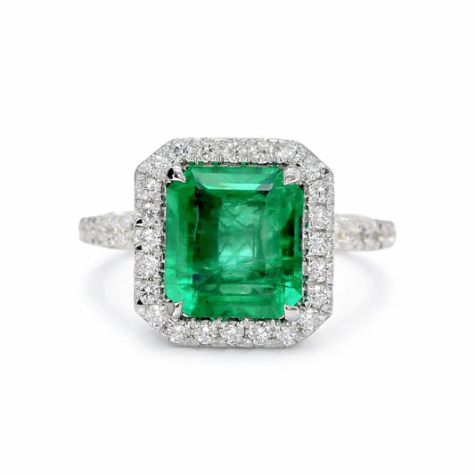 2.75 ct.t.w. Natural Green Emerald and Diamond Bridal Halo Ring, in White Gold