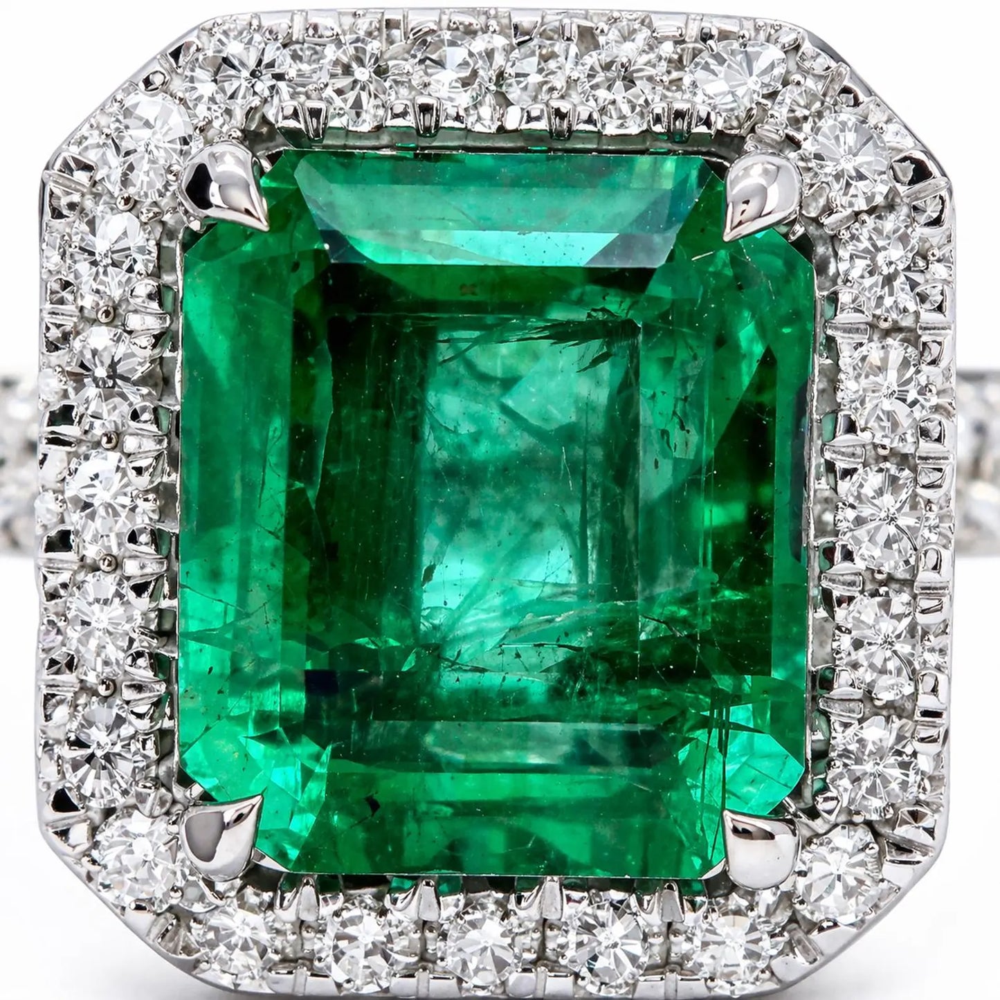 2.75 ct.t.w. Natural Green Emerald and Diamond Bridal Halo Ring, in White Gold
