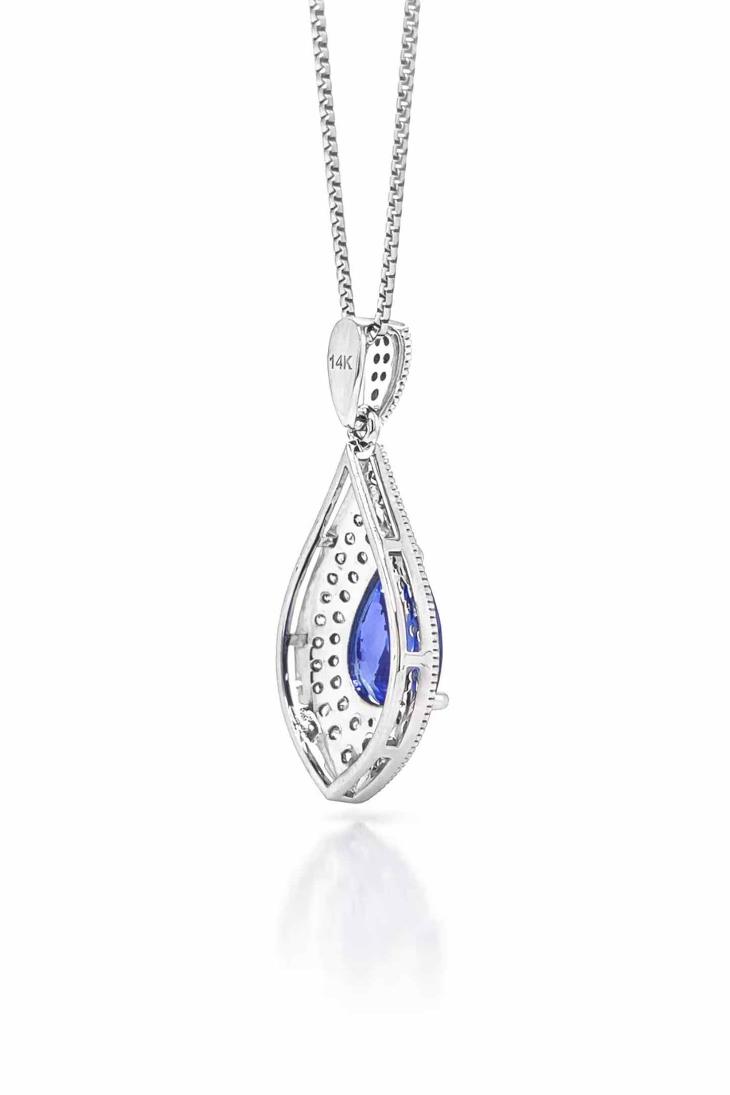 Natural Tanzanite and Diamond Halo Art Deco Cocktail Pendant, in White Gold