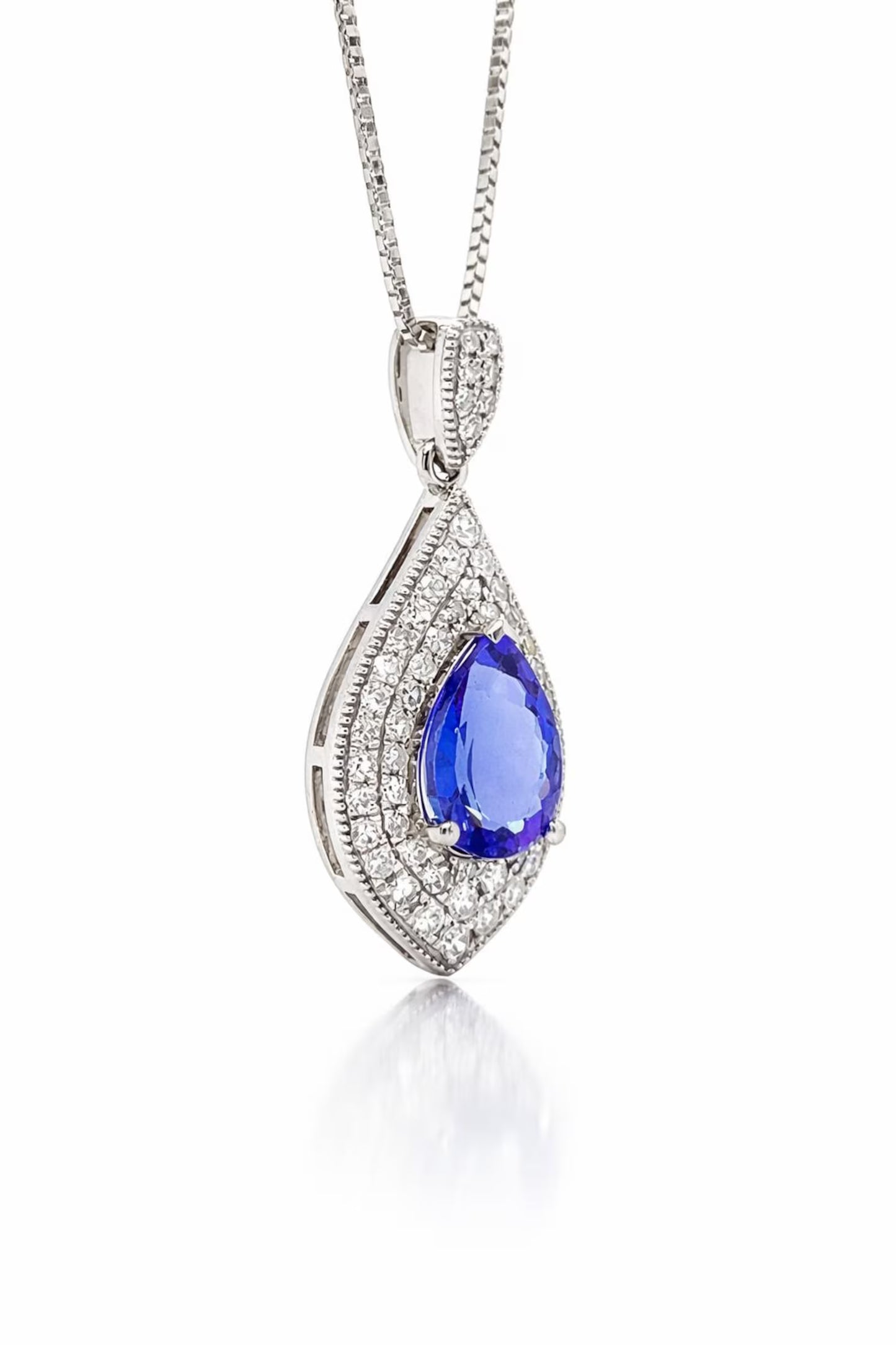 Natural Tanzanite and Diamond Halo Art Deco Cocktail Pendant, in White Gold