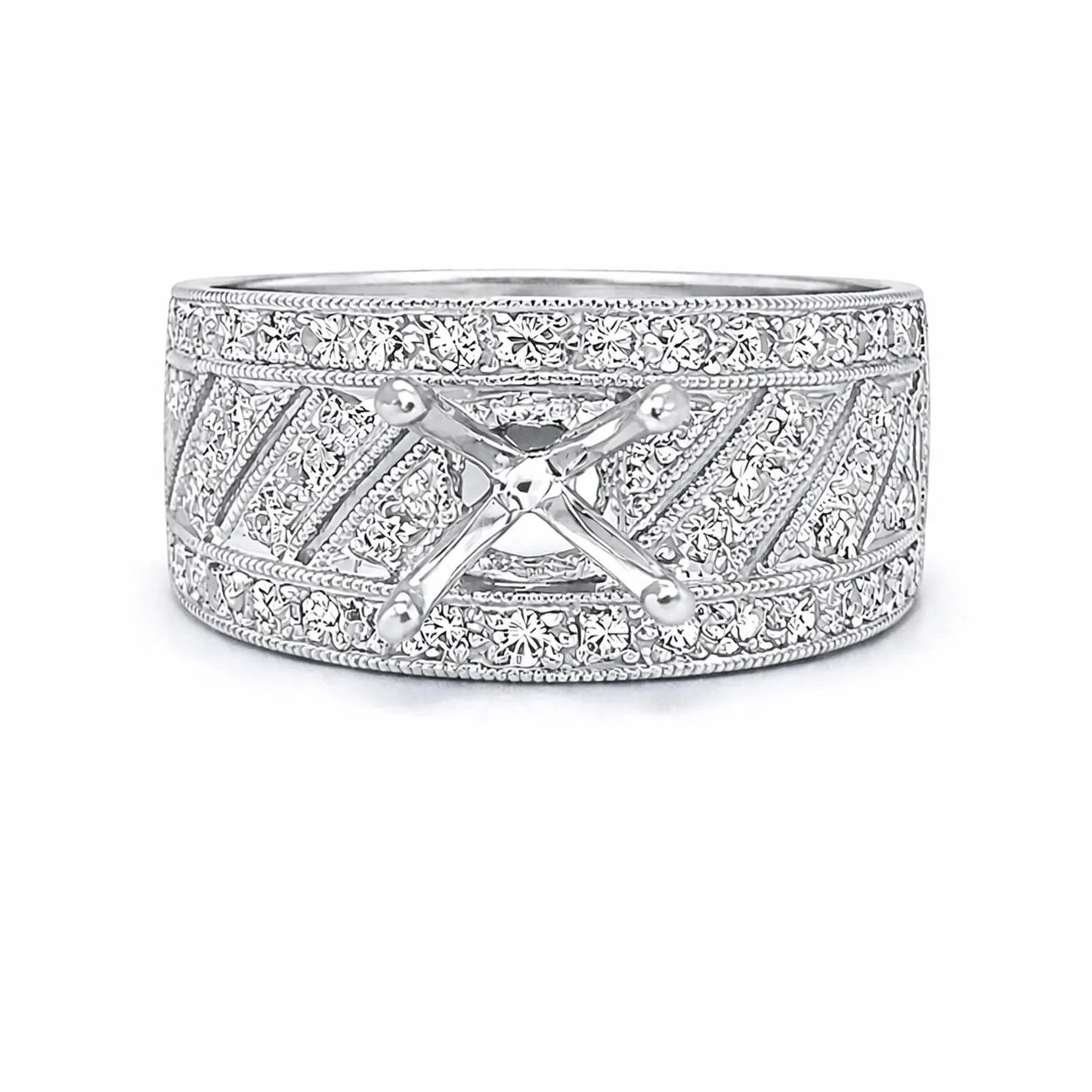 Semi-Mount with Natural Diamond Art Deco Cocktail Ring in Platinum