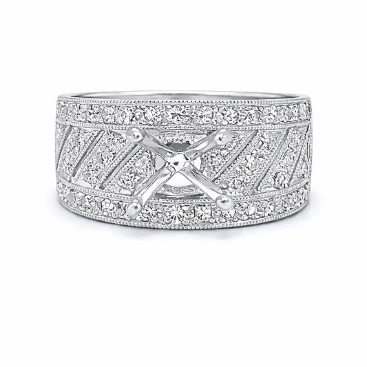 Semi-Mount with Natural Diamond Art Deco Cocktail Ring in Platinum