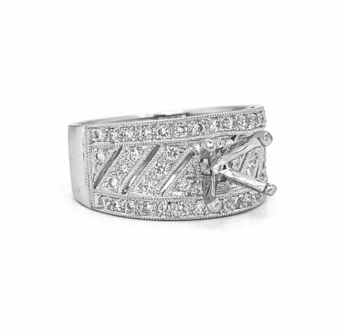 Semi-Mount with Natural Diamond Art Deco Cocktail Ring in Platinum
