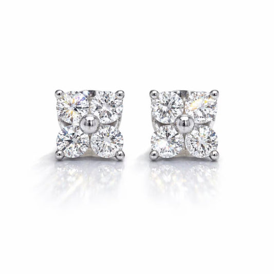 Natural Diamond Cluster Stud Earrings, White Gold