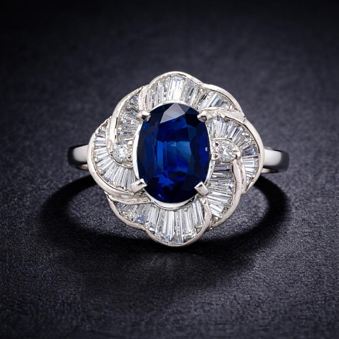 Natural Blue Sapphire Diamond Cluster Halo Cocktail Platinum Ring - Pre-owned