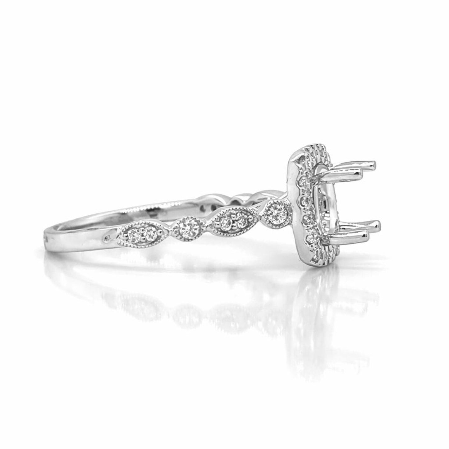 Semi-Mount Fits 6.5 mm with Natural Round Diamond Halo Ring, in White Gold