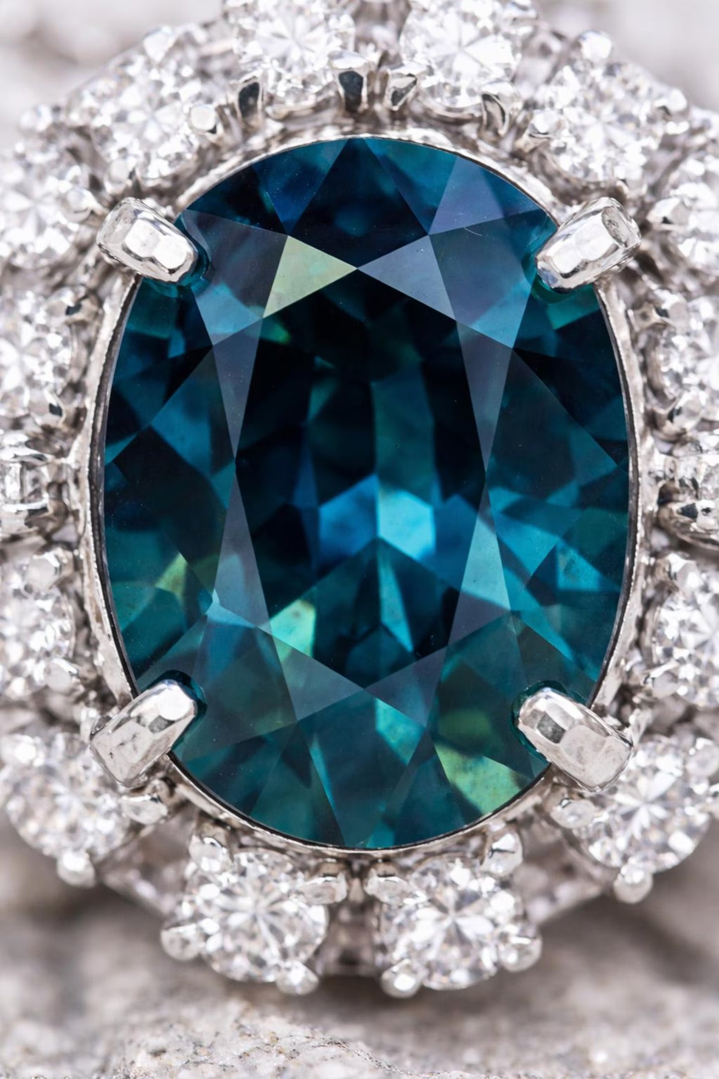 Natural Blue Sapphire and Diamond Art Deco Cluster Platinum Ring