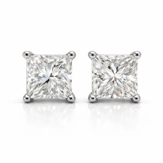2.01 ct. t.w Natural Princess Cut Diamond Stud Earrings, in White Gold