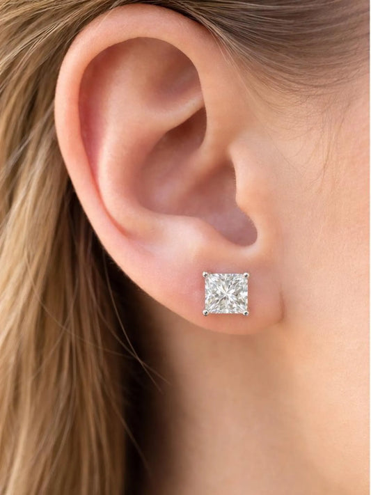 2.01 ct. t.w Natural Princess Cut Diamond Stud Earrings, in White Gold