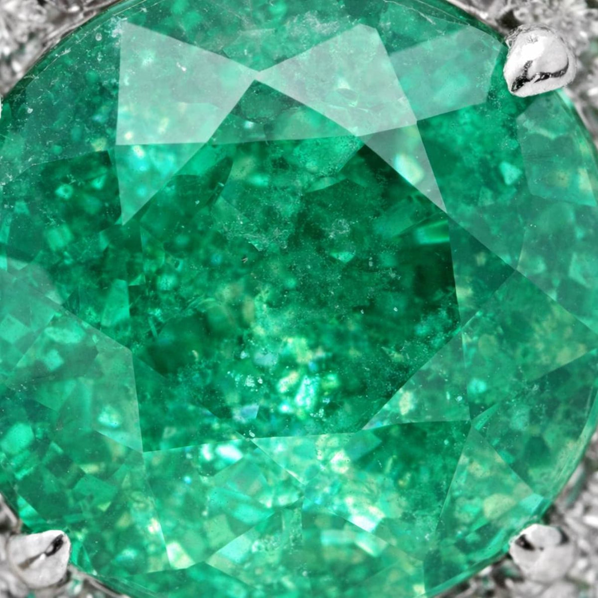 3.54 ct.t.w. Natural Green Emerald & Diamonds Halo Ring, in White Gold