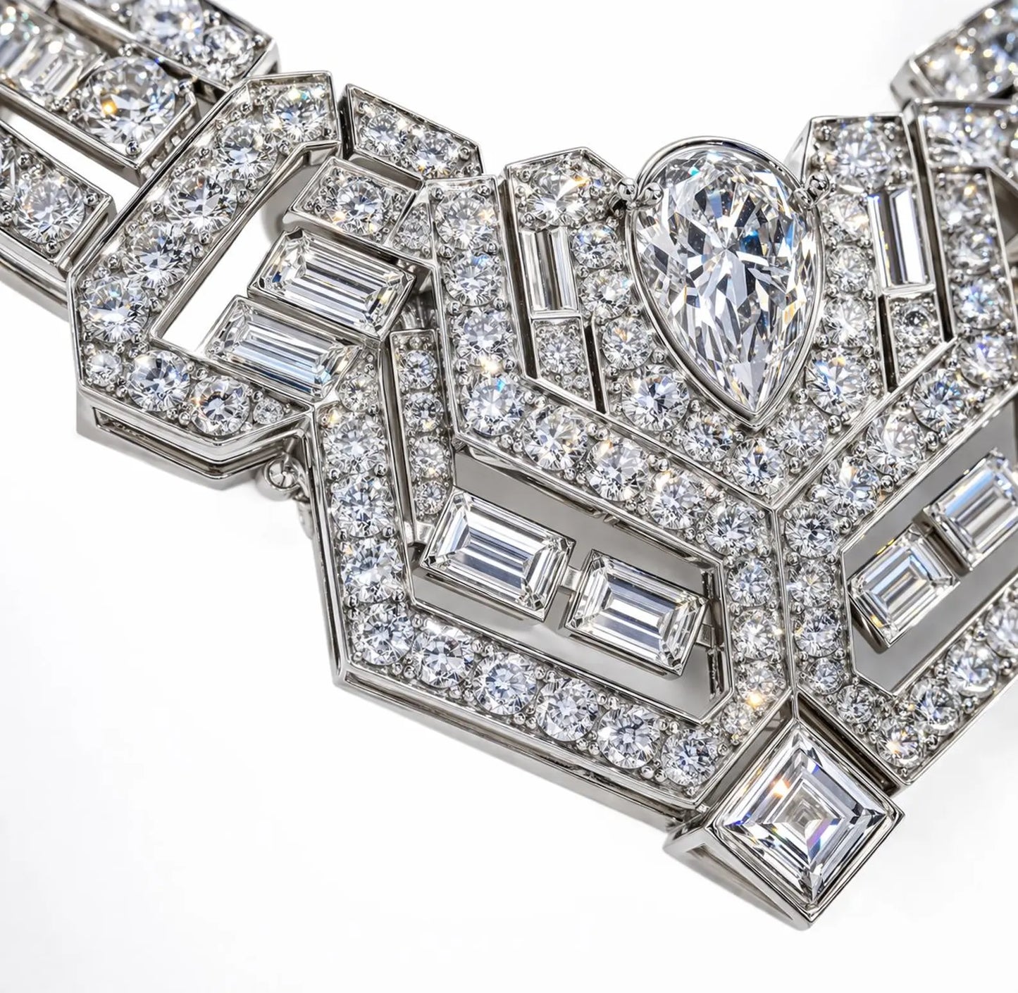 Natural Diamond Cluster Art Deco Cocktail Necklace, in White Gold - Preowned