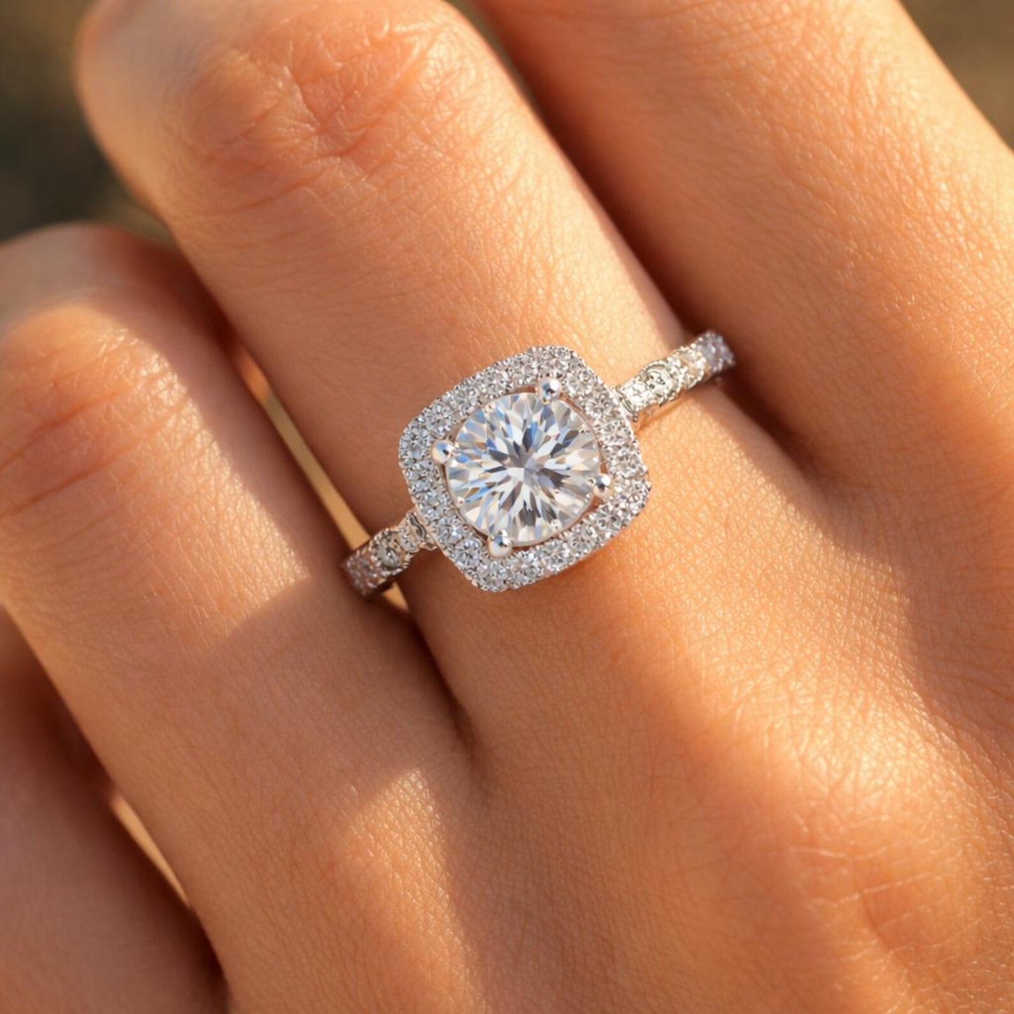 Semi-Mount Fits 6.5 mm with Natural Round Diamond Halo Ring, in White Gold
