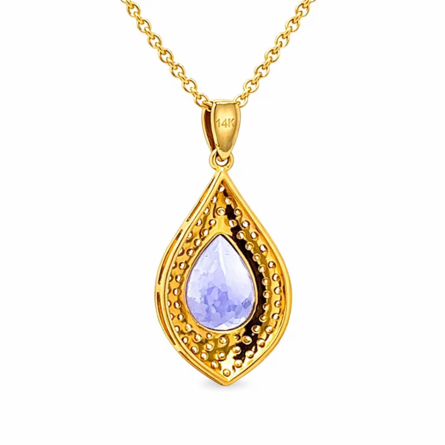 Natural Tanzanite Diamond Halo Cocktail Pendant, in Yellow Gold
