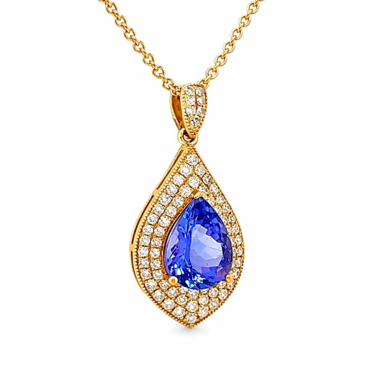 Natural Tanzanite Diamond Halo Cocktail Pendant, in Yellow Gold