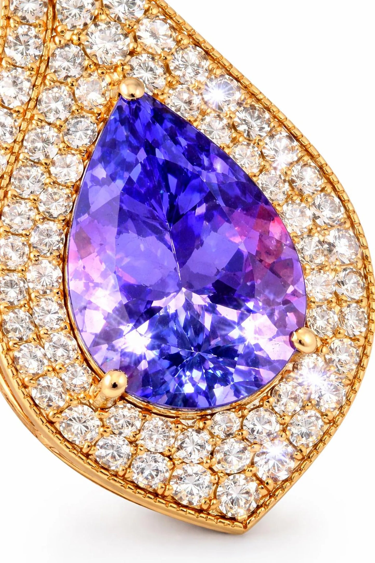 Natural Tanzanite Diamond Halo Cocktail Pendant, in Yellow Gold