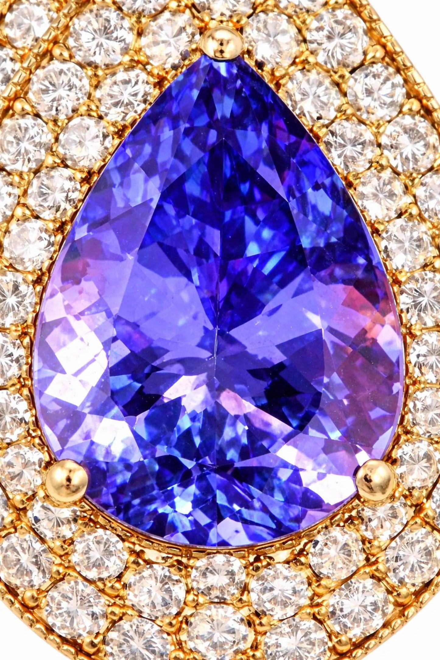 Natural Tanzanite Diamond Halo Cocktail Pendant, in Yellow Gold