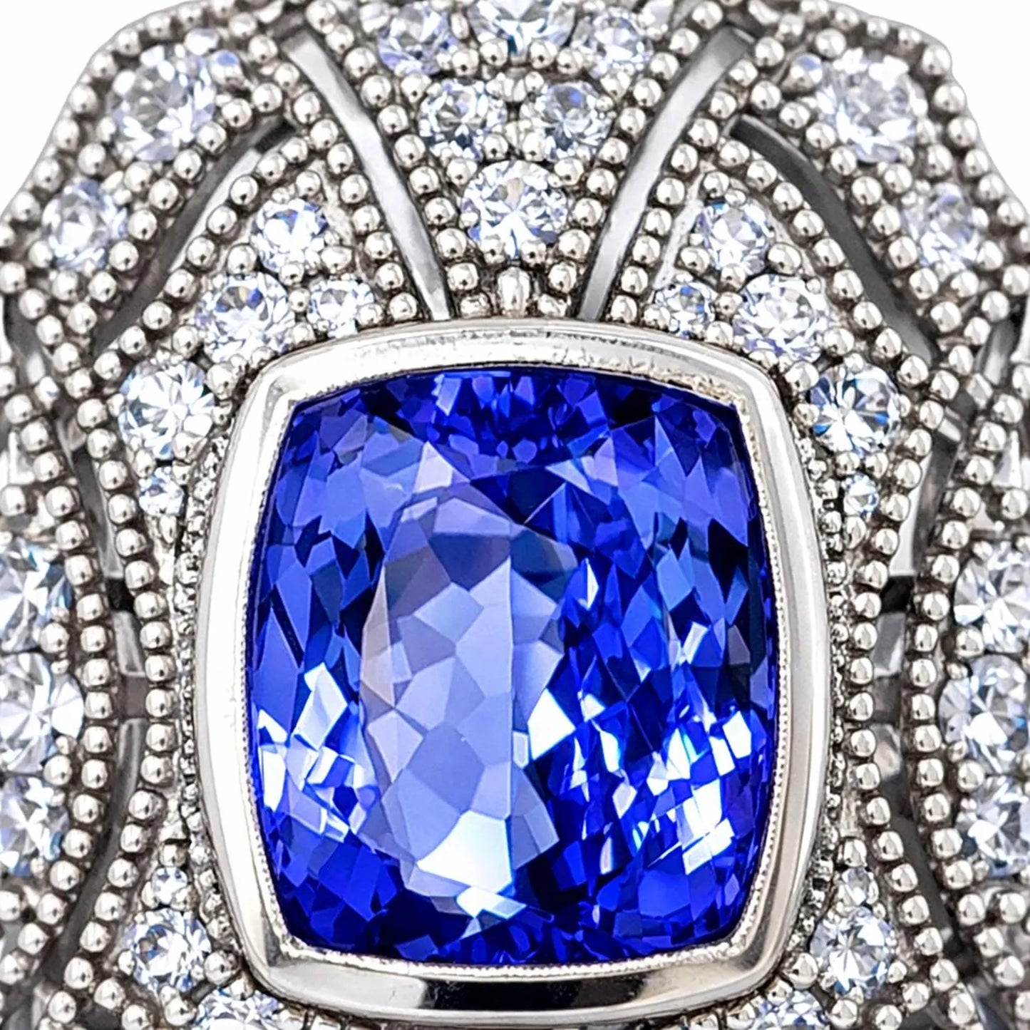 Natural Tanzanite and Diamond Cocktail Ring White Gold