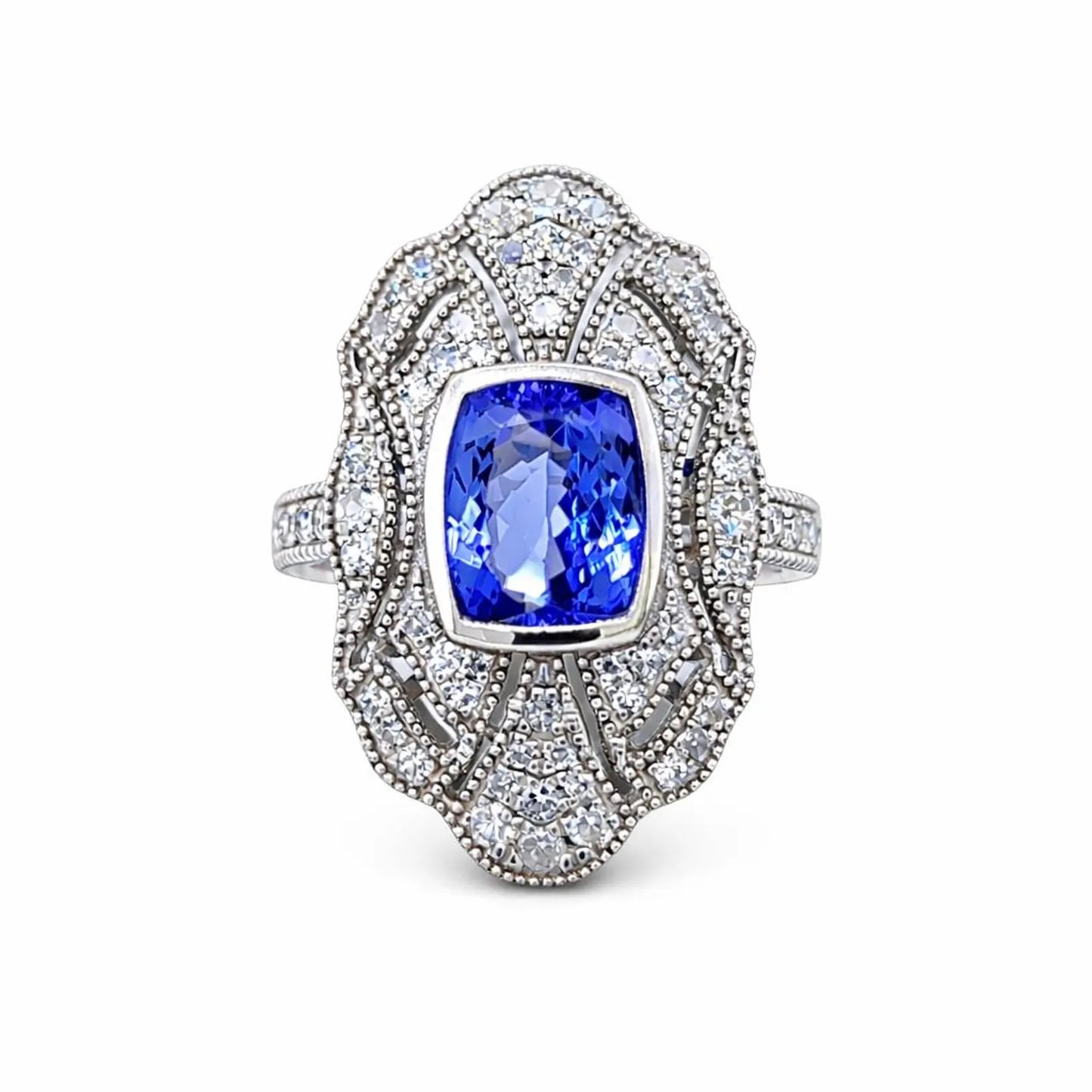 Natural Tanzanite and Diamond Cocktail Ring White Gold