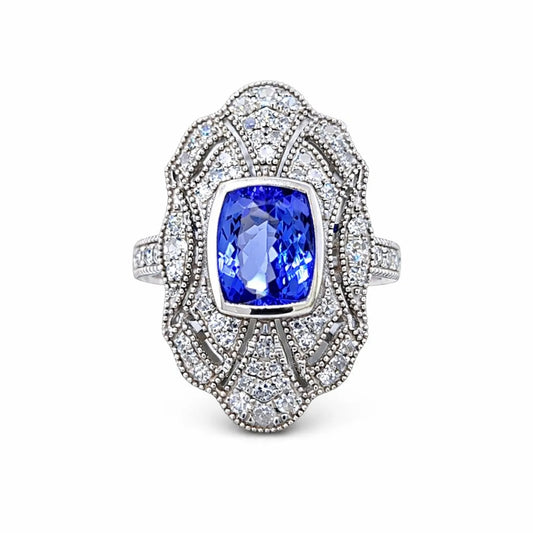 Natural Tanzanite and Diamond Cocktail Ring White Gold