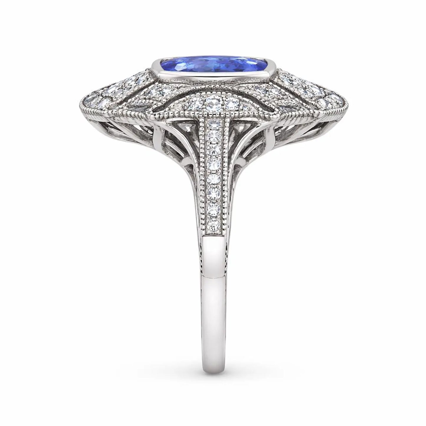Natural Tanzanite and Diamond Cocktail Ring White Gold
