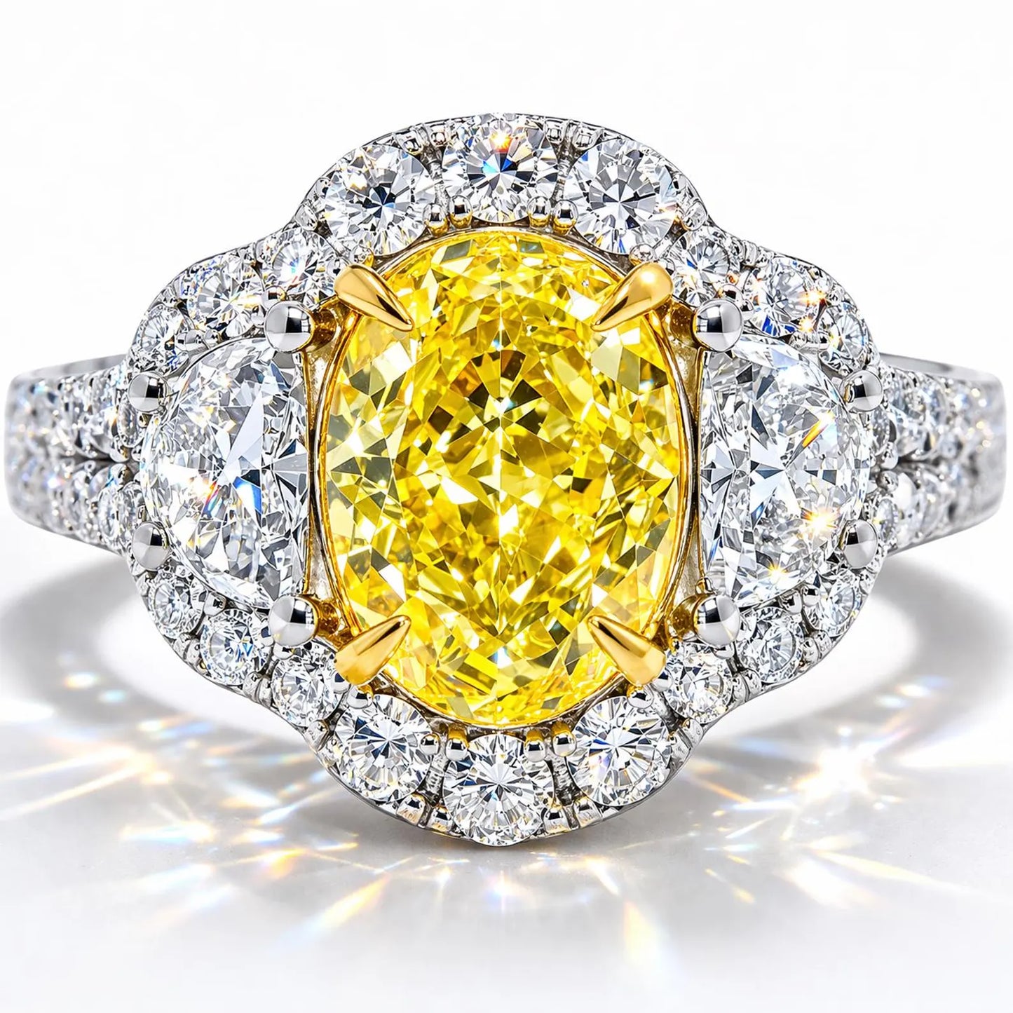 2.14 ct.t.w. Natural Fancy Yellow Diamond Oval Cut Bridal Halo Ring, in White Gold
